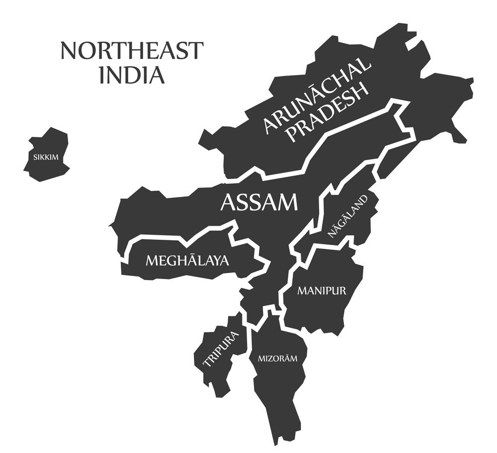 A map of North East India showing the seven states and their capitals.