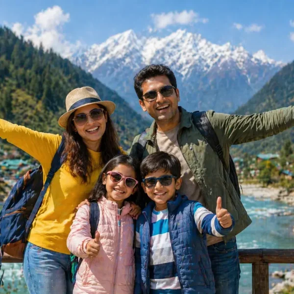 Family tour packages in India with parents and children enjoying a hill station trip in the mountains